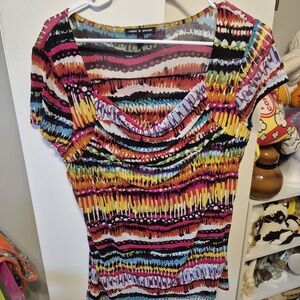Cable and Gauge Women's Scoop Neck Multicolor Top Size Large Preowned